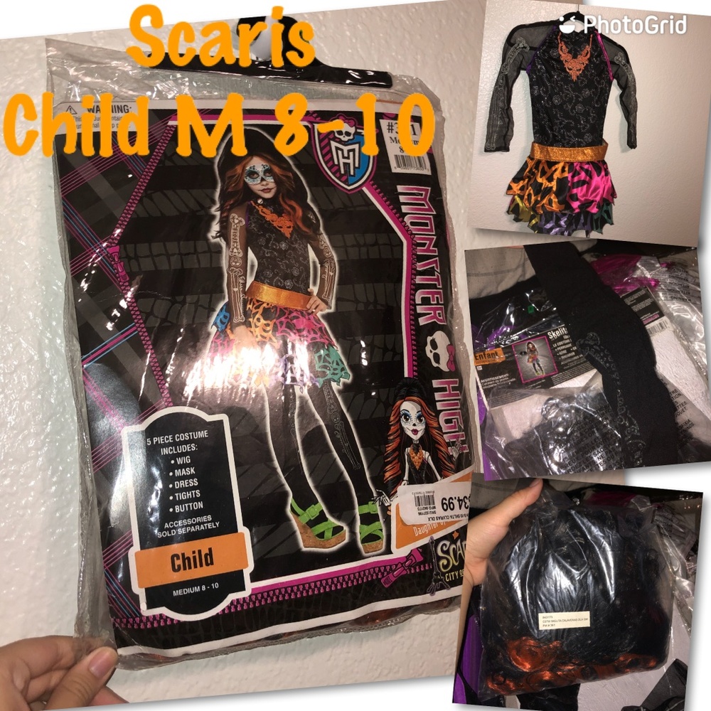 Monster High Scaris Skelita Calaveras Halloween Dress Up Costume Size 8-10
